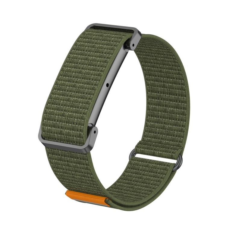 For Google Fitbit Air Metal Case Hybrid Nylon Hook and Loop Fastener Watch Band(Army Green)