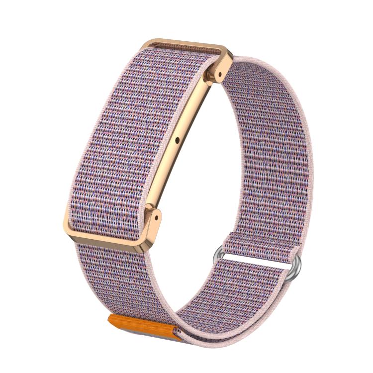 For Google Fitbit Air Metal Case Hybrid Nylon Hook and Loop Fastener Watch Band(Powder Pink)