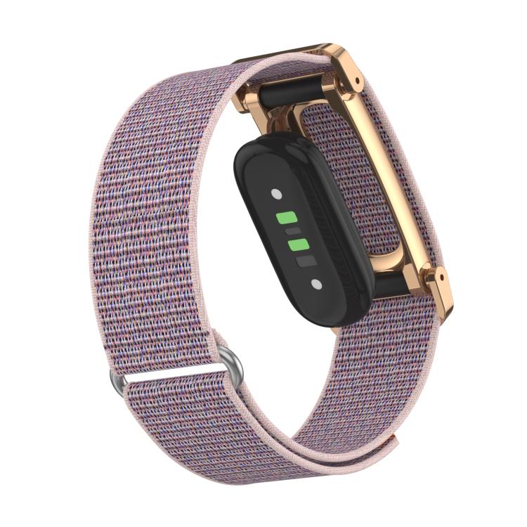 For Google Fitbit Air Metal Case Hybrid Nylon Hook and Loop Fastener Watch Band(Powder Pink) - Image 3