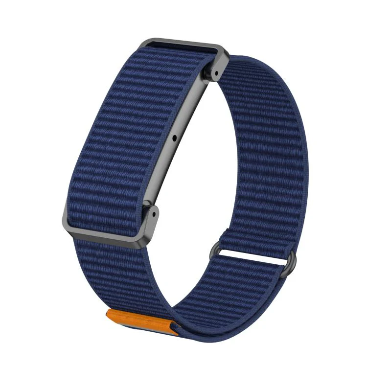 For Google Fitbit Air Metal Case Hybrid Nylon Hook and Loop Fastener Watch Band(Royal Blue)