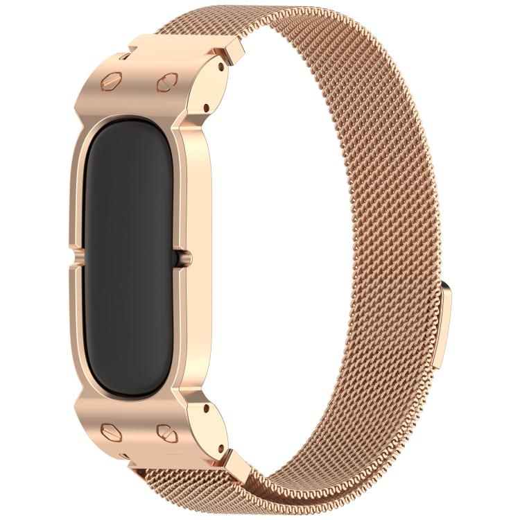For Google Fitbit Air Metal Case Integrated Milanese Magnetic Stainless Steel Watch Band(Rose Gold)
