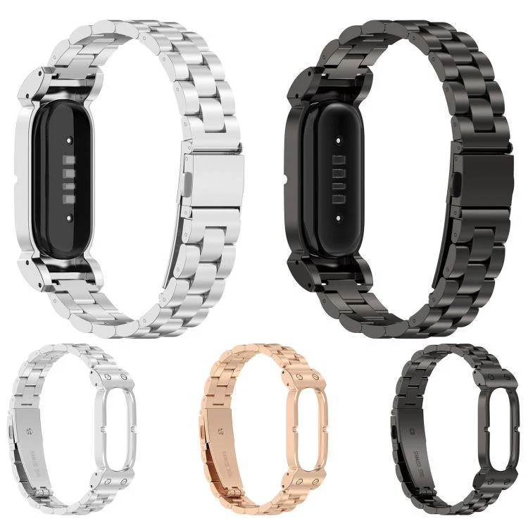 For Google Fitbit Air Metal Case Three Beads Folding Buckle Stainless Steel Watch Band(Black) - Image 6