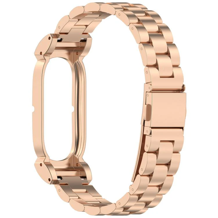 For Google Fitbit Air Metal Case Three Beads Folding Buckle Stainless Steel Watch Band(Rose Gold) - Image 3