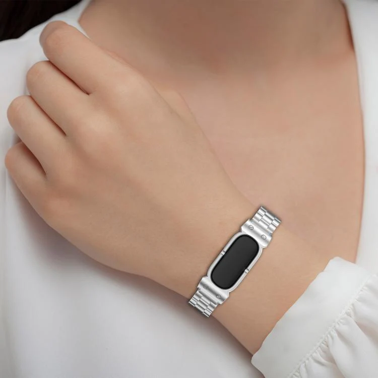 For Google Fitbit Air Metal Case Three Beads Folding Buckle Stainless Steel Watch Band(Silver) - Image 12