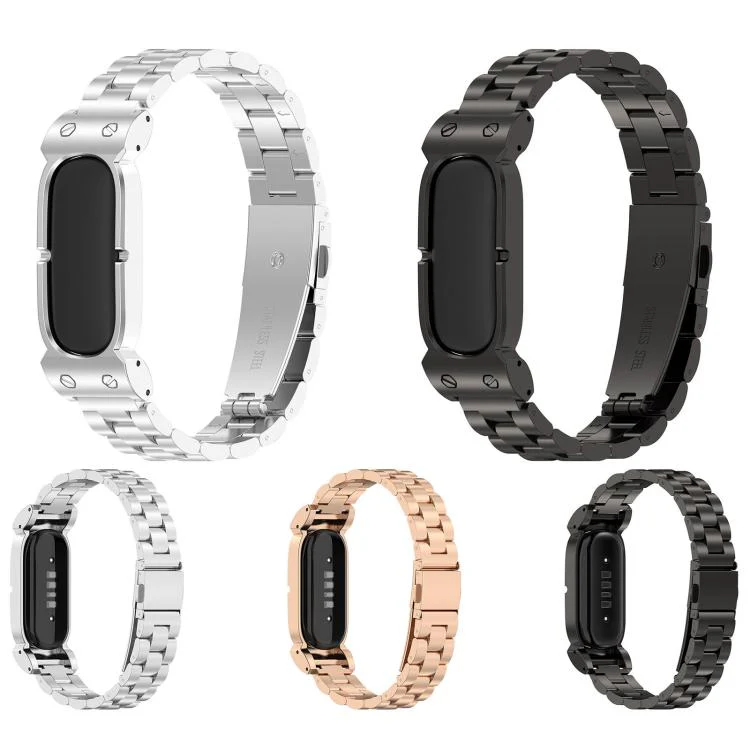 For Google Fitbit Air Metal Case Three Beads Folding Buckle Stainless Steel Watch Band(Silver) - Image 5