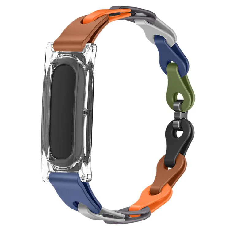 For Google Fitbit Air Transparent PC Case Hybrid Stylish Hollow Silicone Bracelet Watch Band(Camouflage Rainbow)