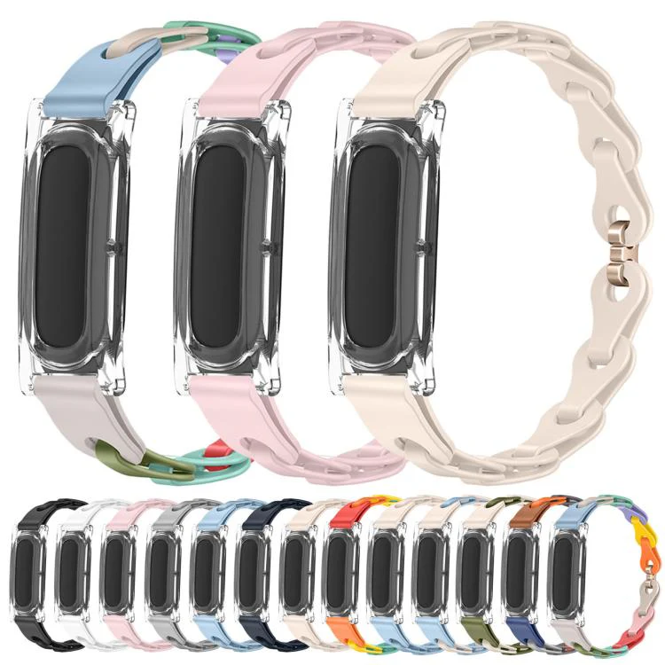 For Google Fitbit Air Transparent PC Case Hybrid Stylish Hollow Silicone Bracelet Watch Band(Camouflage Rainbow) - Image 3