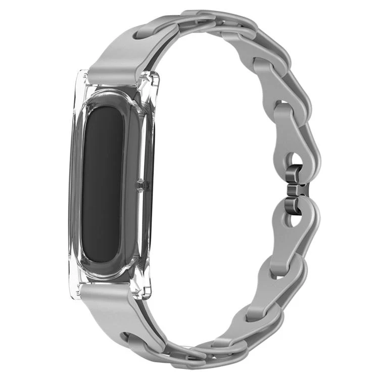 For Google Fitbit Air Transparent PC Case Hybrid Stylish Hollow Silicone Bracelet Watch Band(Gray)