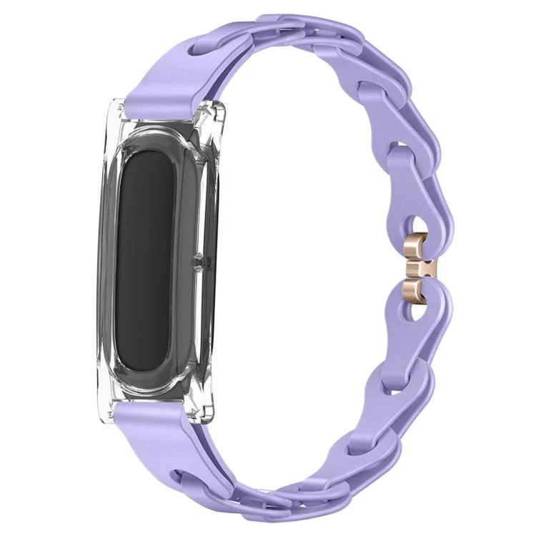 For Google Fitbit Air Transparent PC Case Hybrid Stylish Hollow Silicone Bracelet Watch Band(Lavender Purple)