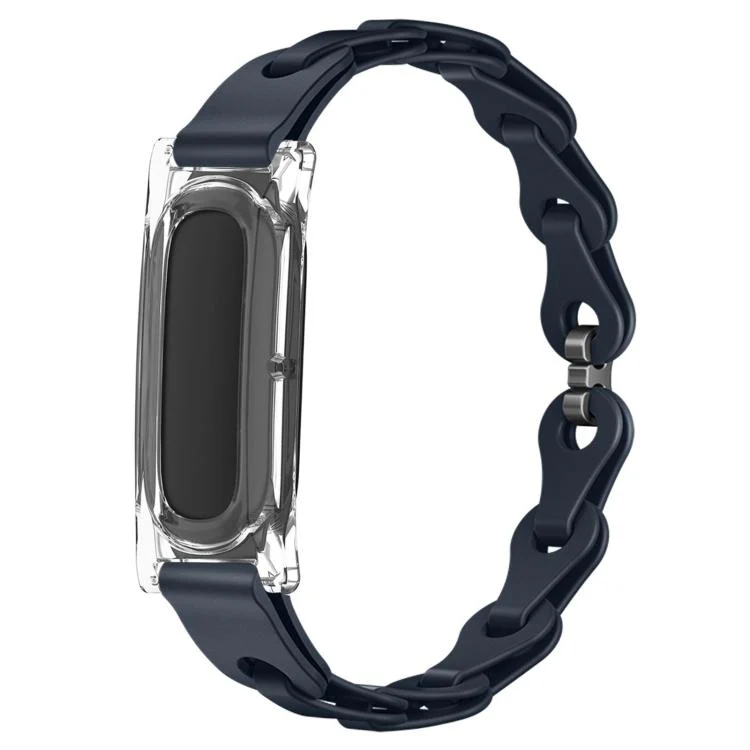 For Google Fitbit Air Transparent PC Case Hybrid Stylish Hollow Silicone Bracelet Watch Band(Midnight Blue)