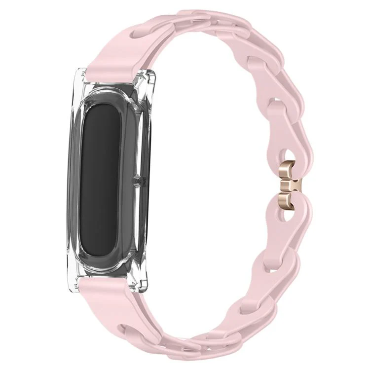 For Google Fitbit Air Transparent PC Case Hybrid Stylish Hollow Silicone Bracelet Watch Band(Powder Sand)