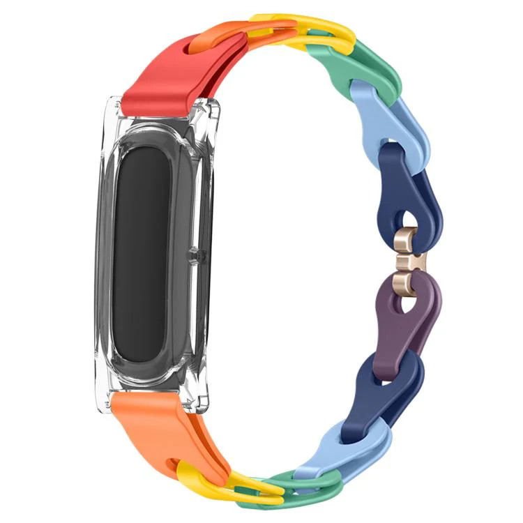 For Google Fitbit Air Transparent PC Case Hybrid Stylish Hollow Silicone Bracelet Watch Band(Rainbow)