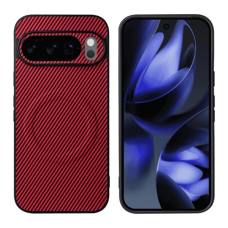 For Google Pixel 10 Pro / 10 Precise Cutout Carbon Fiber Texture Vegan Leather Phone Case(Red) - Image 2