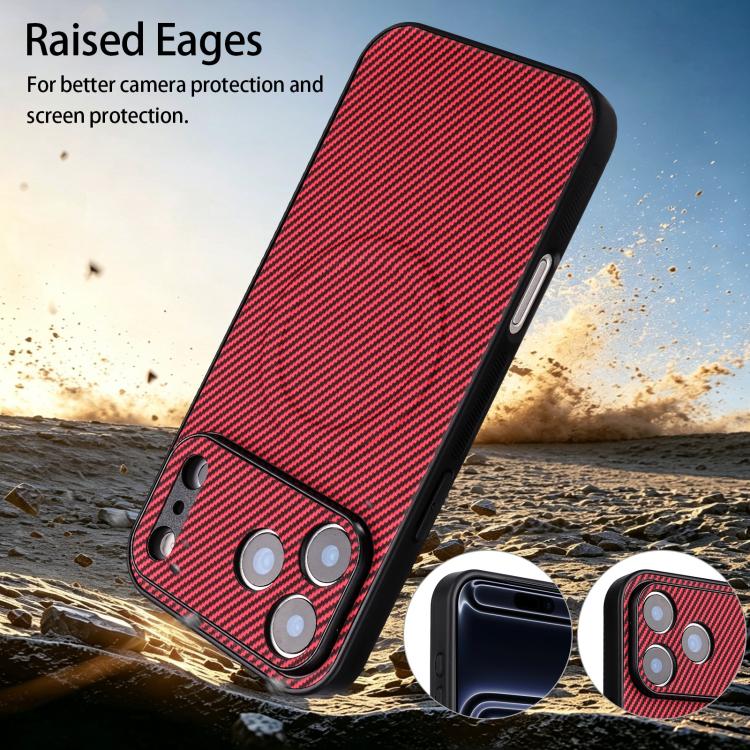 For Google Pixel 10 Pro / 10 Precise Cutout Carbon Fiber Texture Vegan Leather Phone Case(Red) - Image 4