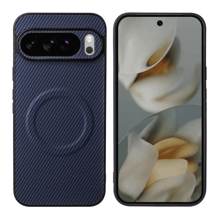 For Google Pixel 10 Pro XL Precise Cutout Carbon Fiber Texture Vegan Leather Phone Case(Blue) - Image 2