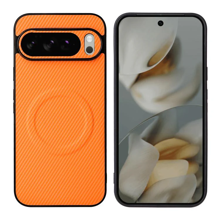 For Google Pixel 10 Pro XL Precise Cutout Carbon Fiber Texture Vegan Leather Phone Case(Orange) - Image 2