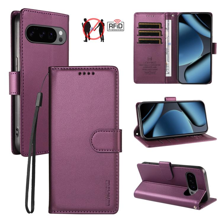 For Google Pixel 11 / 11 Pro / 10 / 10 Pro BETOPNICE Pearlescent RFID Vegan Leather Phone Case with Strap(Purple)