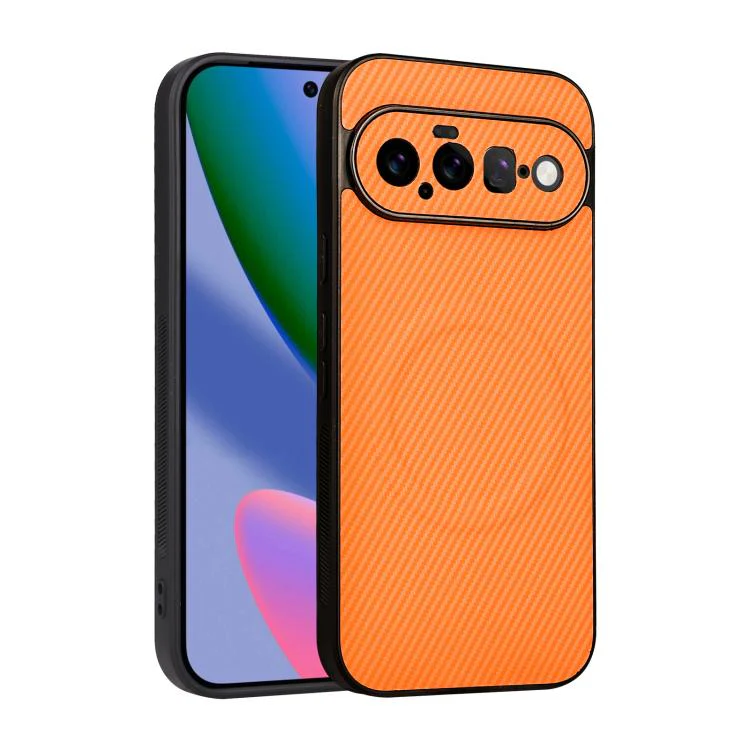 For Google Pixel 11 Precise Cutout Carbon Fiber Texture Vegan Leather Phone Case(Orange)
