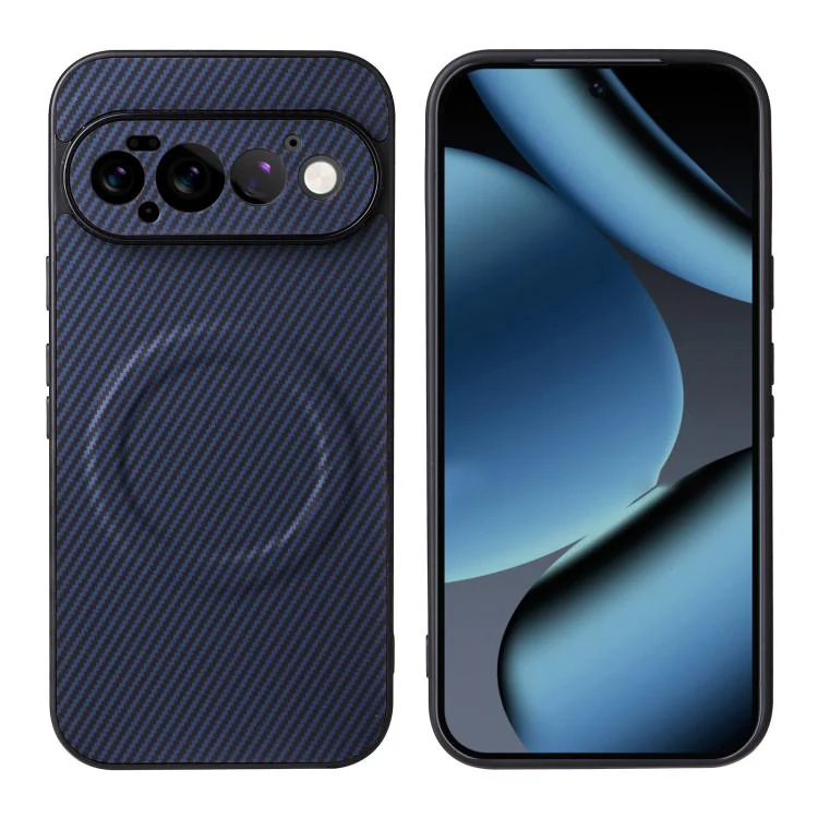 For Google Pixel 11 Pro Precise Cutout Carbon Fiber Texture Vegan Leather Phone Case(Blue) - Image 2