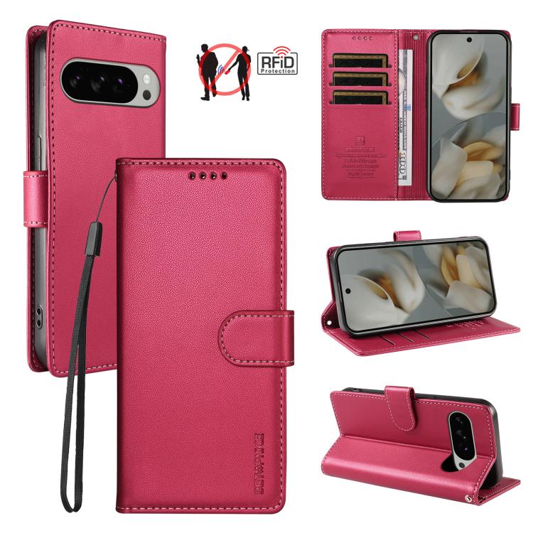 For Google Pixel 11 Pro XL / 10 Pro XL BETOPNICE Pearlescent RFID Vegan Leather Phone Case with Strap(Red)