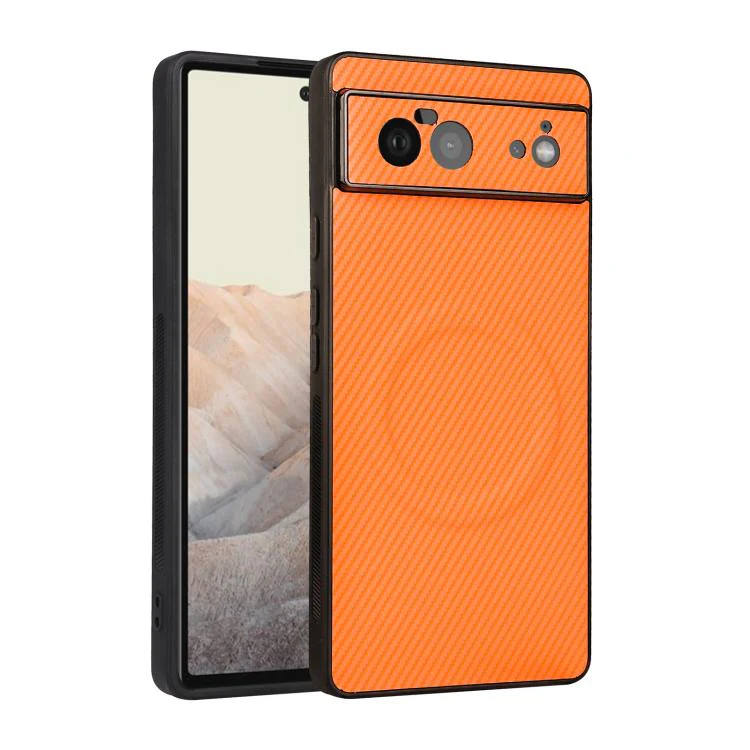 For Google Pixel 6 Precise Cutout Carbon Fiber Texture Vegan Leather Phone Case(Orange)