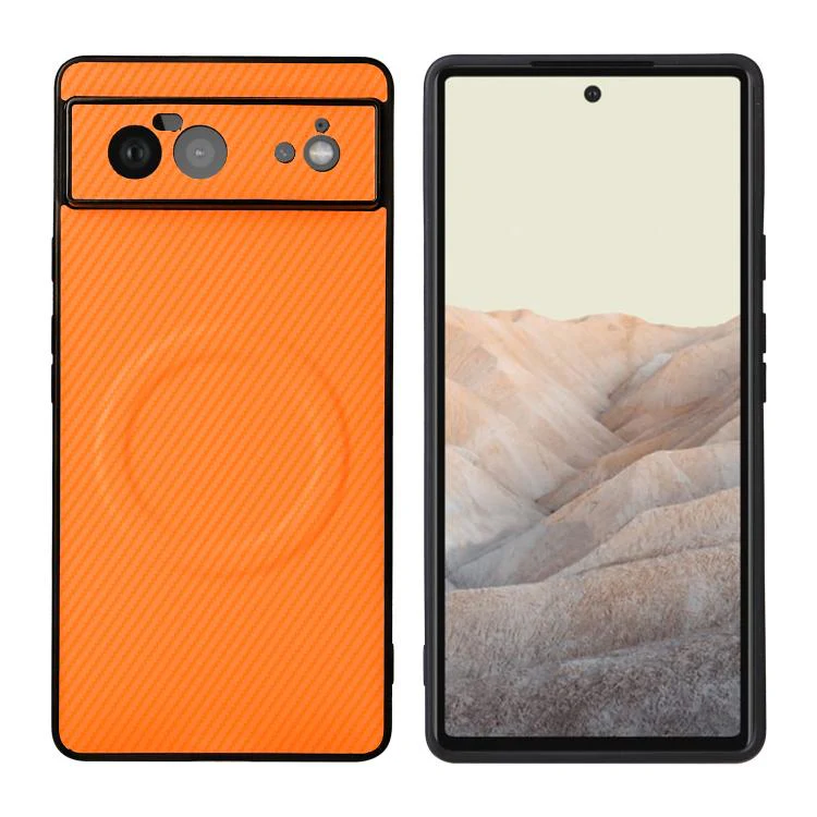 For Google Pixel 6 Precise Cutout Carbon Fiber Texture Vegan Leather Phone Case(Orange) - Image 2