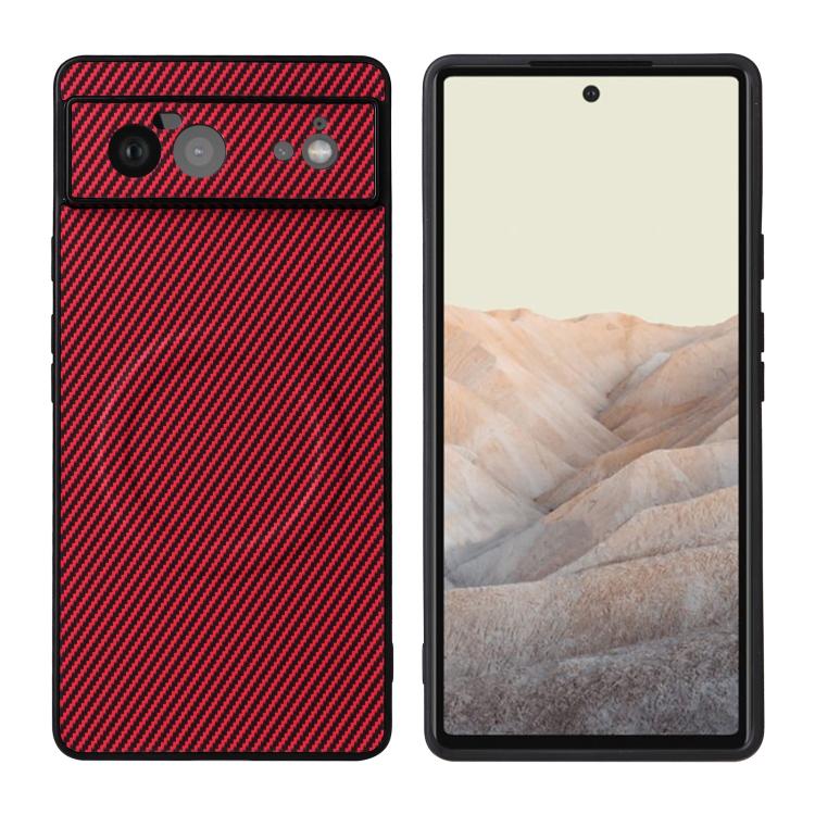 For Google Pixel 6 Precise Cutout Carbon Fiber Texture Vegan Leather Phone Case(Red) - Image 2