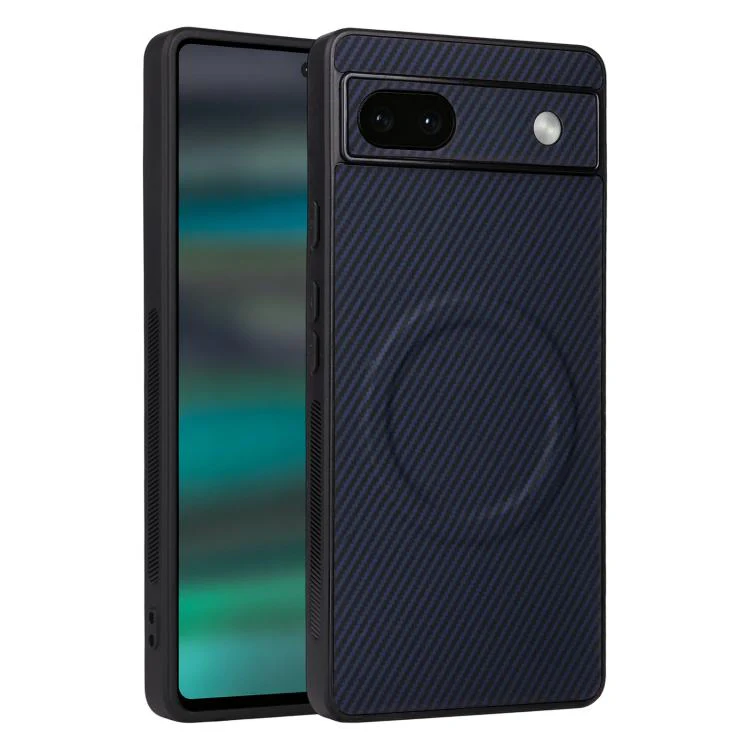 For Google Pixel 6a Precise Cutout Carbon Fiber Texture Vegan Leather Phone Case(Blue)