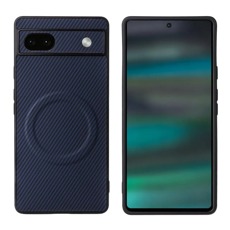 For Google Pixel 6a Precise Cutout Carbon Fiber Texture Vegan Leather Phone Case(Blue) - Image 2