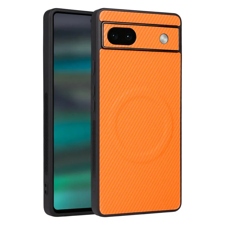 For Google Pixel 6a Precise Cutout Carbon Fiber Texture Vegan Leather Phone Case(Orange)