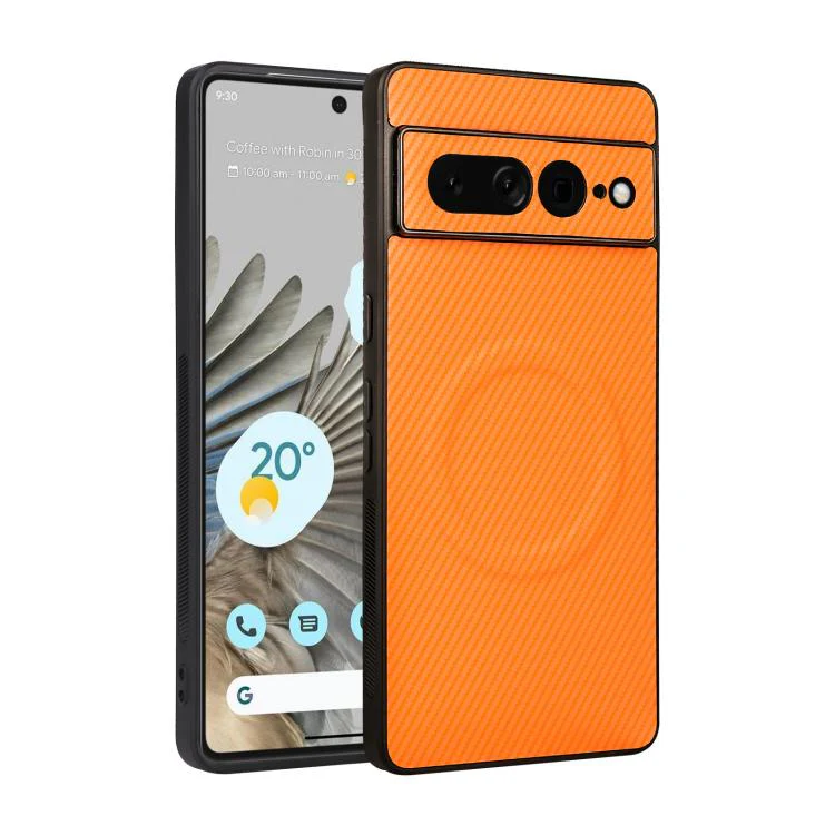 For Google Pixel 7 Pro Precise Cutout Carbon Fiber Texture Vegan Leather Phone Case(Orange)