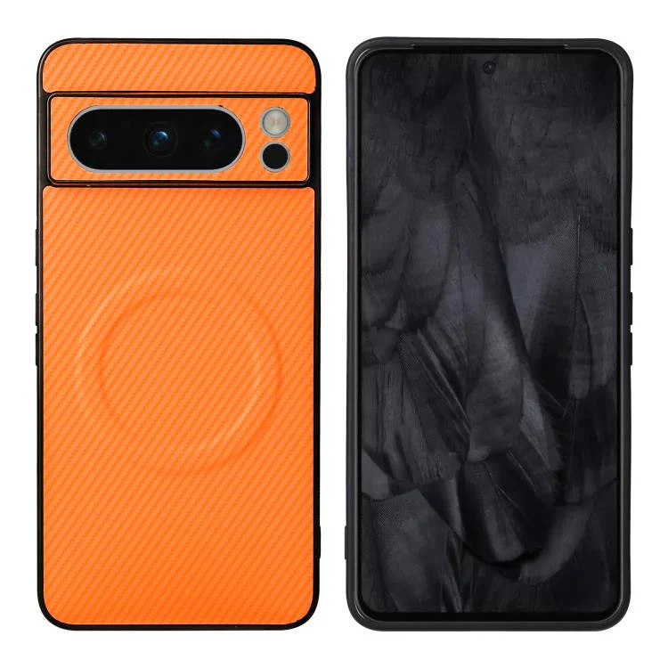 For Google Pixel 8 Pro Precise Cutout Carbon Fiber Texture Vegan Leather Phone Case(Orange) - Image 2
