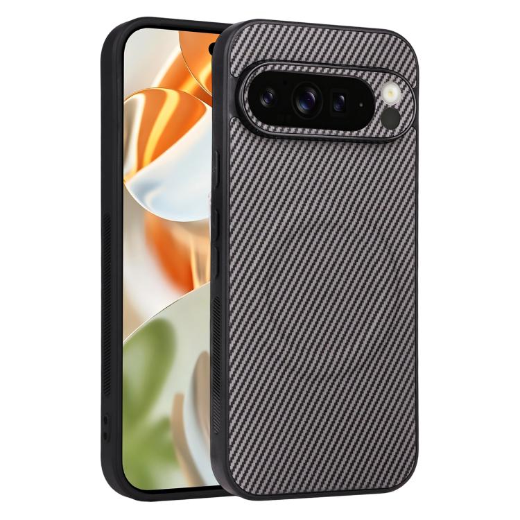 For Google Pixel 9 Pro Precise Cutout Carbon Fiber Texture Vegan Leather Phone Case(Grey)
