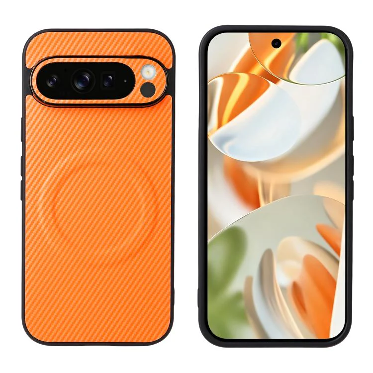 For Google Pixel 9 Pro Precise Cutout Carbon Fiber Texture Vegan Leather Phone Case(Orange) - Image 2
