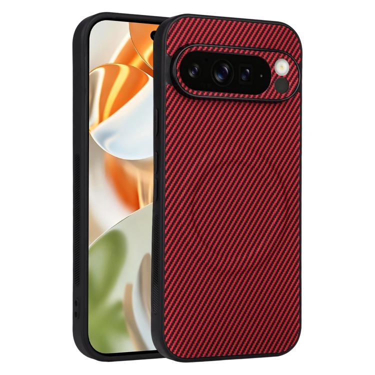 For Google Pixel 9 Pro Precise Cutout Carbon Fiber Texture Vegan Leather Phone Case(Red)