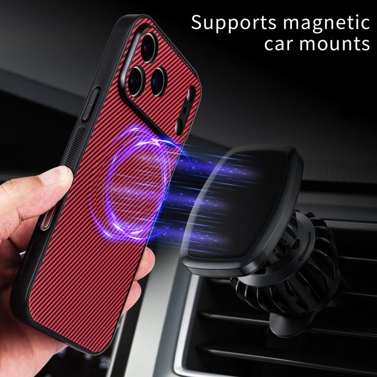 For Google Pixel 9 Pro Precise Cutout Carbon Fiber Texture Vegan Leather Phone Case(Red) - Image 5
