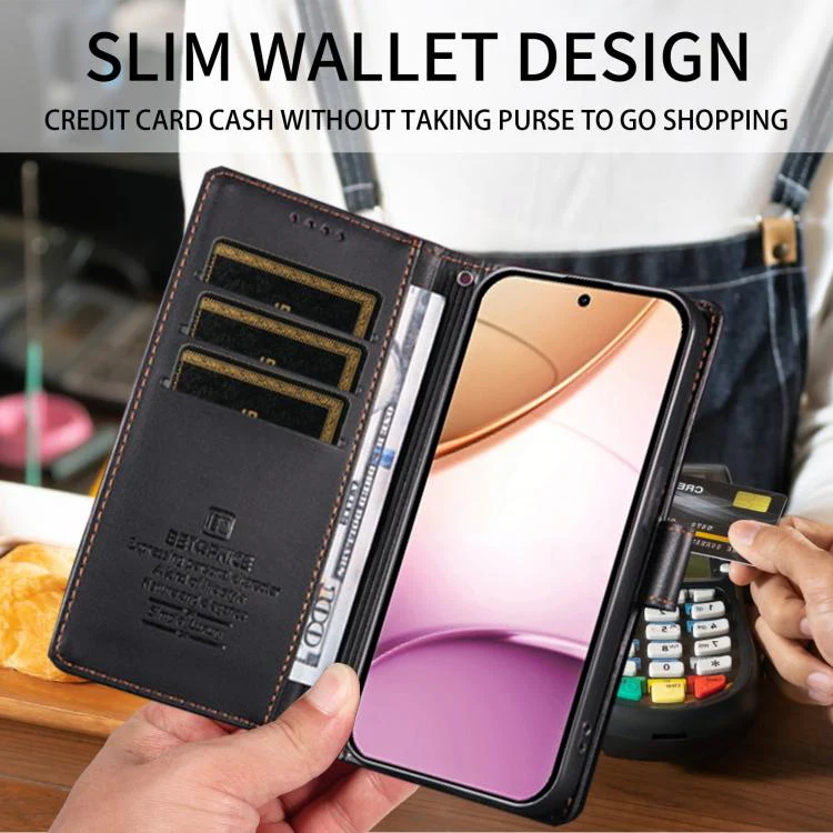 For Google Pixel 9a BETOPNICE Pearlescent RFID Vegan Leather Phone Case with Strap(Black) - Image 3