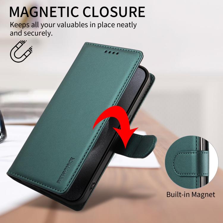 For Google Pixel 9a BETOPNICE Pearlescent RFID Vegan Leather Phone Case with Strap(Green) - Image 4