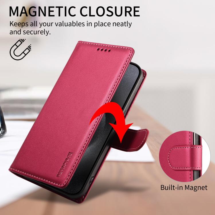 For Google Pixel 9a BETOPNICE Pearlescent RFID Vegan Leather Phone Case with Strap(Red) - Image 4