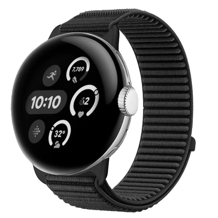 For Google Pixel Watch 4 / 3 / 2 / 1 41mm Woven Nylon Hook And Loop Fastener Metal Interface Watch Band(Black)