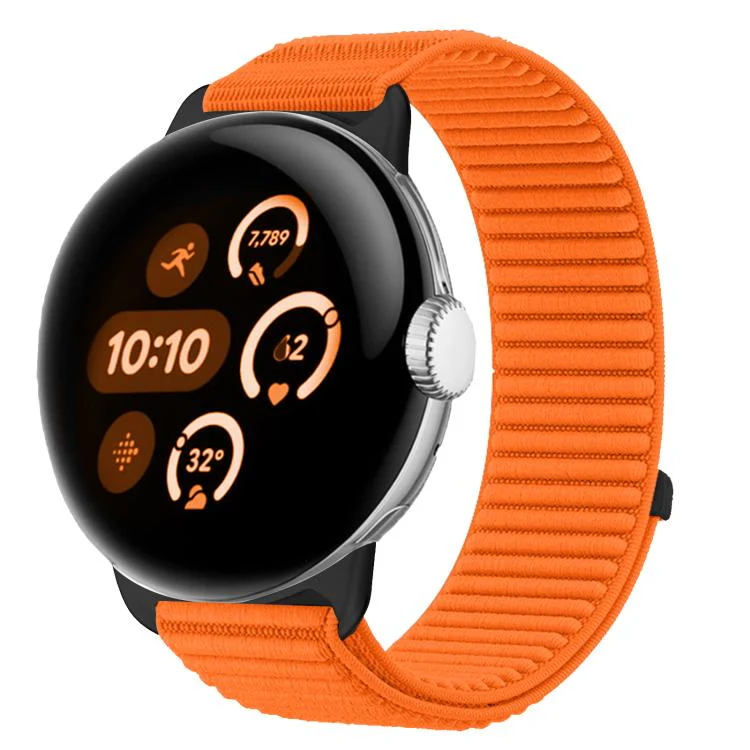 For Google Pixel Watch 4 / 3 / 2 / 1 41mm Woven Nylon Hook And Loop Fastener Metal Interface Watch Band(Orange)