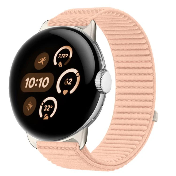 For Google Pixel Watch 4 / 3 / 2 / 1 41mm Woven Nylon Hook And Loop Fastener Metal Interface Watch Band(Pink)