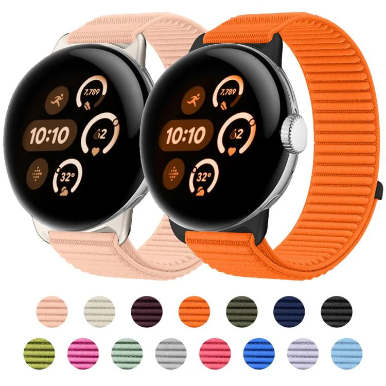 For Google Pixel Watch 4 / 3 / 2 / 1 41mm Woven Nylon Hook And Loop Fastener Metal Interface Watch Band(Pink) - Image 2