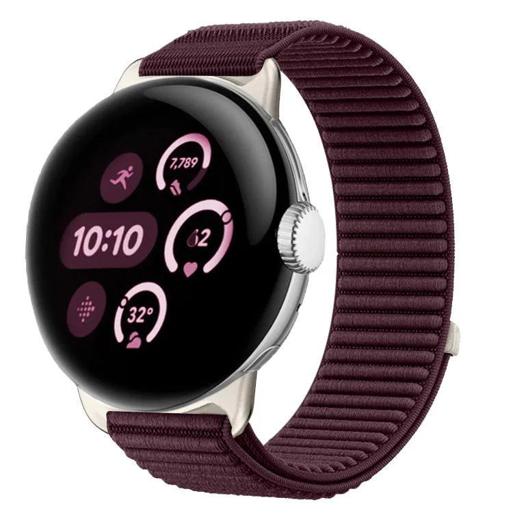 For Google Pixel Watch 4 / 3 / 2 / 1 41mm Woven Nylon Hook And Loop Fastener Metal Interface Watch Band(Plum)