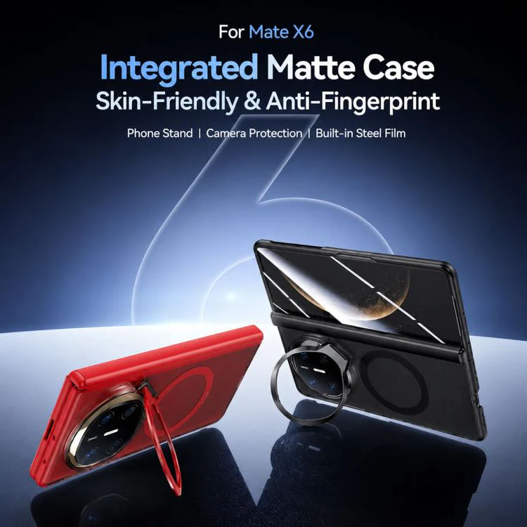 For Huawei Mate X6 Transparent Lens Holder Hinge Integrated Film Magnetic Ring Phone Case(Black) - Image 2