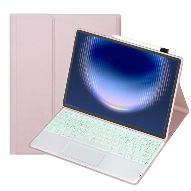 For Huawei MatePad Pro Max 13.2 inch 2026 Ultra-thin Detachable Backlight Bluetooth Keyboard Leather Tablet Case with Touchpad(Pink White)