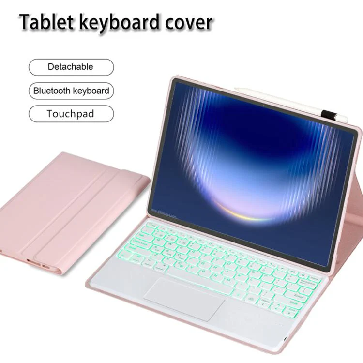 For Huawei MatePad Pro Max 13.2 inch 2026 Ultra-thin Detachable Backlight Bluetooth Keyboard Leather Tablet Case with Touchpad(Pink White) - Image 2