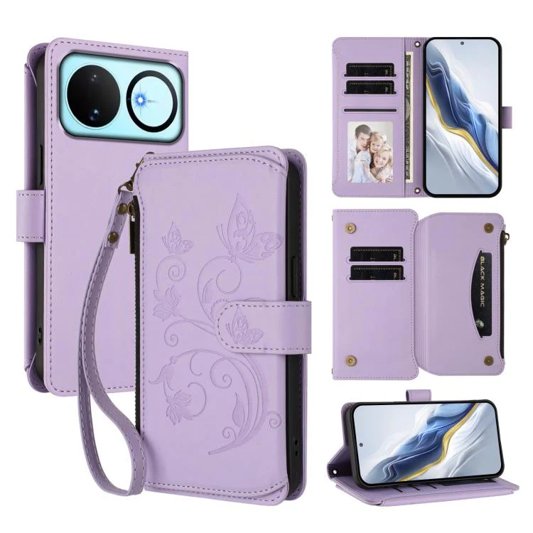 For Huawei nova 16 Butterfly Love Flower Multi-card Zipper Wallet Leather Phone Case(Light Purple)