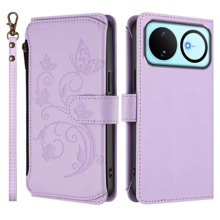 For Huawei nova 16 Butterfly Love Flower Multi-card Zipper Wallet Leather Phone Case(Light Purple) - Image 2