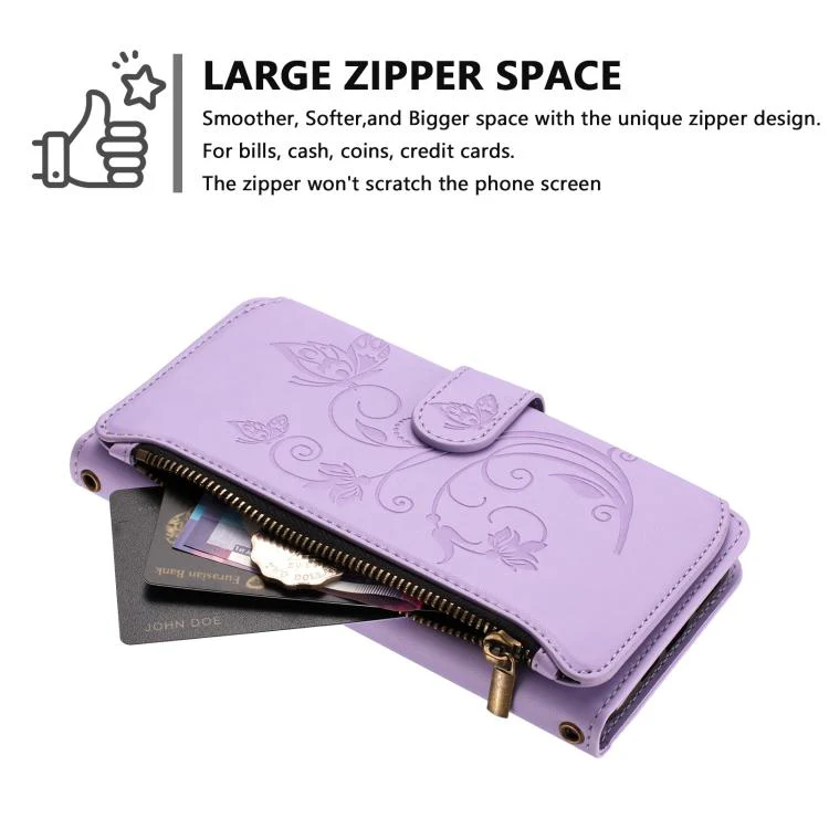 For Huawei nova 16 Butterfly Love Flower Multi-card Zipper Wallet Leather Phone Case(Light Purple) - Image 4